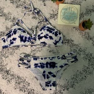 White/navy tie dye bikini